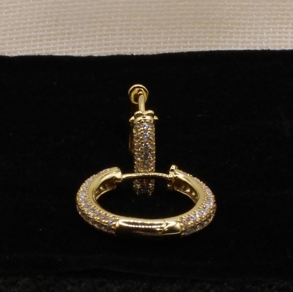 Gold Plated 925 Sterling Silver Sparkling CZ Huggies / Hoop Earrings - Picture 9 of 13